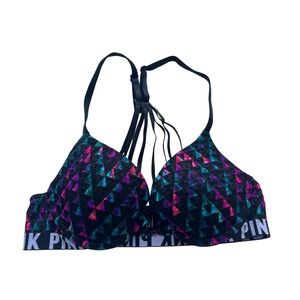 Victoria’s Secret Pink Womens Size 32A Cheetah Lace Triangle Strappy Push-Up Bra